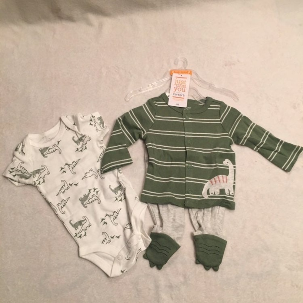 Just One You Carter's Dinosaur Set Newborn NB Green‎ NWT 3-Piece Bodysuit Pants